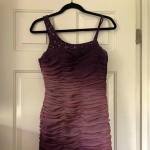 Adriana Papell one shoulder ruched ombré chiffon evening dress